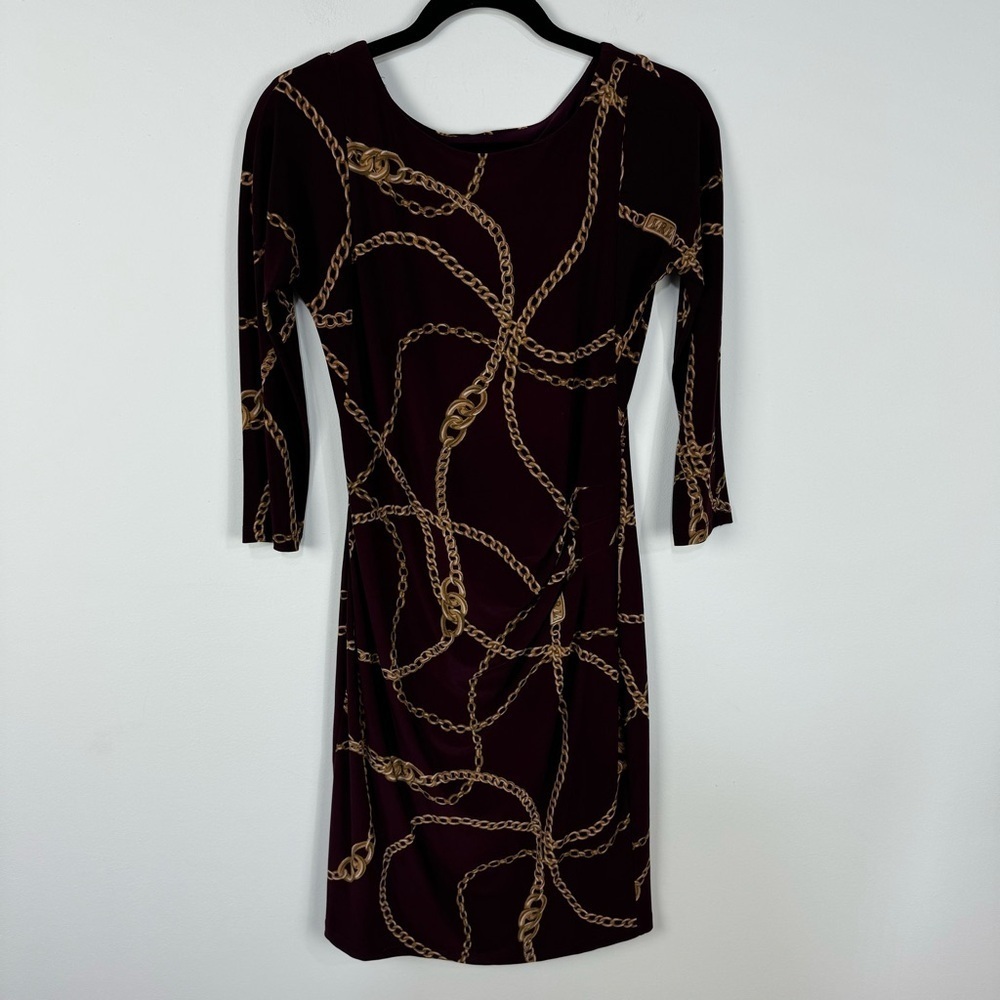 Ralph Lauren Chain Belting Print Long Sleeve Knee Length Professional Dress